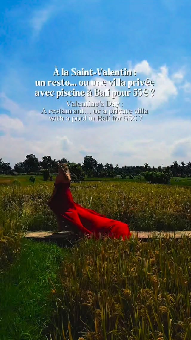 Option petit dej flottant 🍳, bain extérieur 🛁, rétroprojecteur 🎬 et lit sur roulettes au milieu des rizières 🌾…
et tout ça pour 55€ la nuit à Bali.
➡️ Rejoins la communauté @pretadecoller pour plus d’inspiration voyage et de bons plans 🧳🗺️
On pose juste ça ici pour ceux qui hésitent encore entre un resto de Saint-Valentin… ou une expérience dont tu te souviendras toute ta vie ❤️
Team resto 🍝
ou team villa privée à Bali 🏝️ ?
(oui, le prix est réel… envoie ça à ton/ta copain/copine👀)
Commente pour recevoir le lien de réservation de cette pépite ✨
____
Floating breakfast 🍳, outdoor bath 🛁, projector 🎬 and a rolling bed in the middle of the rice fields 🌾…
all of this for €55 a night in Bali.
➡️ Join the @pretadecoller community for more travel inspiration and good deals 🧳🗺️
Just leaving this here for those still hesitating between a Valentine’s Day dinner… or an experience you’ll remember for a lifetime ❤️
Team restaurant 🍝
or team private villa in Bali 🏝️ ?
(yes, the price is real… send this to your boyfriend/girlfriend 👀)
Comment to receive the booking link for this gem ✨
#bali #saintvalentin #valentinesday #villa #couple