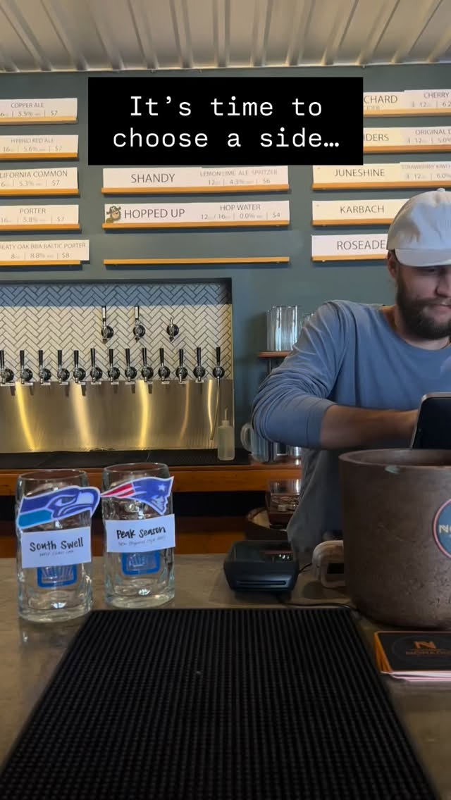 🏈 SUPERBOWL LX WATCH PARTY 🏉
Today at kickoff, we’re serving up $15 pitchers of your favorite brews to celebrate the East Coast / West Coast showdown 🍻
🇺🇸 Rooting for the Pats? Try PEAK SEASON, our New England-style Hazy IPA (and taproom mainstay) 🤙
🌊 Rooting for the Seahawks? SOUTH SWELL West Coast IPA is your sweet spot (and staff favorite) 🌞
We’ll have the game on all the screens with sound, our tasty panini sandos to snack on, and all the delicious beer you could want to wash ‘em down with. 🥪🍺
We’ll see you there! May the best coast win 😎