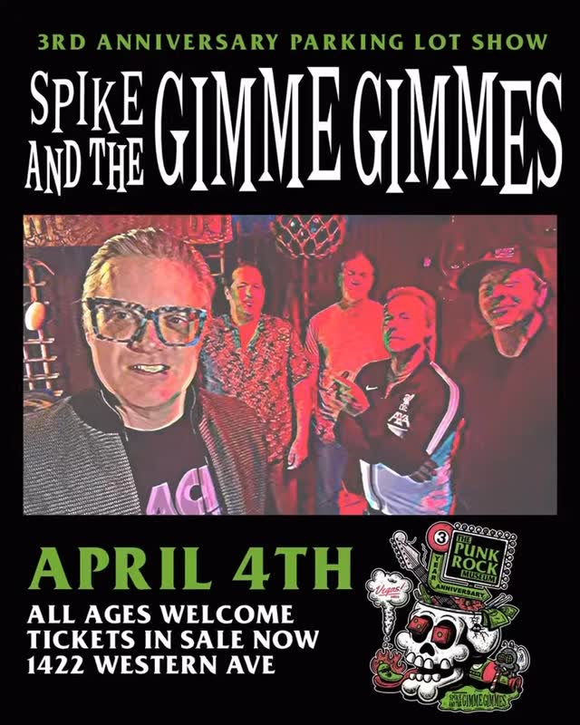 @spikeandthegimmegimmes are headlining the parking lot show at @thepunkrockmuseum in celebration of the museum’s 3rd anniversary! Get your tickets now for the not to be missed show happening on April 4th! Tickets available at www.thepunkrockmuseum.com