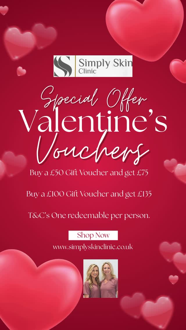 💕 This Valentine’s, give the gift of glowing confidence! 💕
From 6th–13th February, treat your loved one (or yourself 😉) with our limited-time offer:
✨ Buy £50, get £75
✨ Buy £100, get £135
Redeem your voucher towards any of our advanced aesthetic treatments — the ultimate treat for radiant skin and self-love.
🎁 Gift vouchers & skincare products also available in-clinic.
DM or email info@simplyskinclinic.co.uk to purchase voucher.
One voucher per customer. Ts & Cs below apply.
💗 Love your skin this Valentine’s — because confidence never goes out of style.
———
#ValentinesGlow #SkinConfidence #AestheticClinic #TreatYourself #GiftOfConfidence
Ts and Cs
Redemption and expiry:
• Vouchers can be redeemed towards eligible advanced aesthetic treatments only.
• Vouchers cannot be used to purchase further gift vouchers.
• Vouchers must be redeemed within 6months of purchase.
Refunds and exchanges
• Vouchers (including the promotional uplift) are non‑refundable and cannot be exchanged for cash, in full or in part.
• No change will be given if the treatment cost is lower than the voucher value; any remaining balance can be used towards future eligible treatments within the validity period.
• Vouchers cannot be combined with other offers, discounts or promotions, unless explicitly stated by the clinic.
• All treatments are subject to a consultation and medical assessment to determine suitability.
• If a client is deemed unsuitable for a chosen treatment, the voucher may be applied to other suitable treatments, but no cash alternative will be offered.