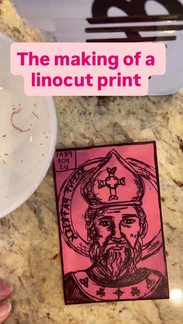 The making of a linocut print, the carving step of it :)
I make my linocut blocks a little different, I don’t transfer images onto it but instead just sketch/draw directly on the block and use the carving step to help refine it a bit more. I use my phone for reference images while sketching/drawing but at some point will post a time lapse of the drawing/sketching step of making these prints.
This St. Patrick print will be available as next month’s Patreon Mail Club’s print, link in bio to join. Follow along for more linocut prints and to see more works in progress and finished pieces :)
#linocut #catholic #art #fyp #workinprogress