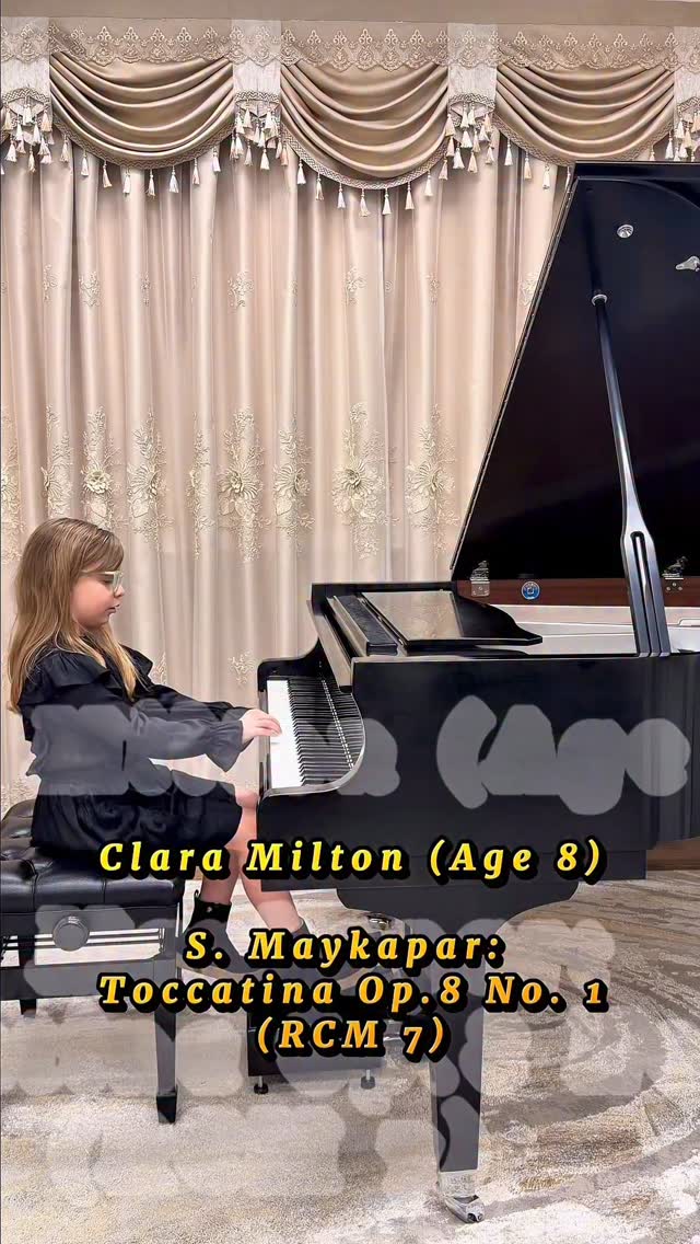Clara (8) is a multiple gold award winner, and this time she added another beautiful achievement, earning Gold and the highest score in Levels 7, 8, and 9 for Technical Study. 🏆🎹
She performed Toccatina, Op. 8 No. 1 by the Russian Romantic composer Samuel Maykapar. The piece is known for its light, precise, and rapid finger work, filled with vivacious energy, rhythmic momentum, and a playful melodic character. Clara captured all of these qualities with elegance and confidence, bringing both clarity and charm to the performance.