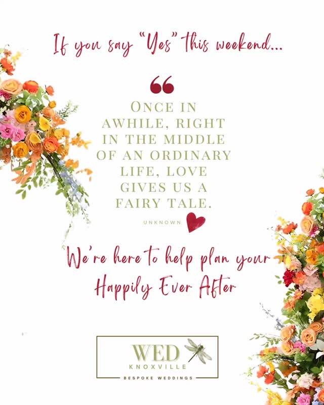 Weekend plans…get engaged!💍 Monday plans… call Wed Knoxville!☎️
Happily Ever After ⬆️ up next.
#knoxvilleweddingplanner #knoxvilleweddingcoordinator #dayofcoordinator #wedknoxville
🌿865.410.2096
🌿www.wedknoxville.com