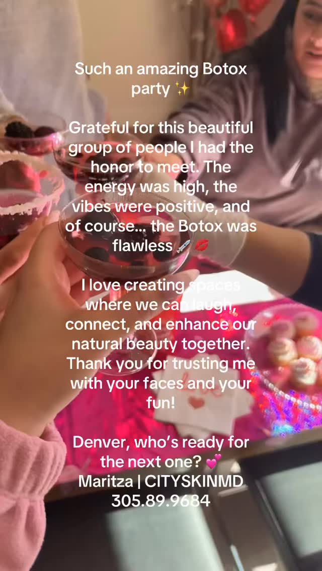 Such an amazing Botox party ✨
Grateful for this beautiful group of people I had the honor to meet. The energy was high, the vibes were positive, and of course… the Botox was flawless 💉💋
I love creating spaces where we can laugh, connect, and enhance our natural beauty together. Thank you for trusting me with your faces and your fun!
Denver, who’s ready for the next one? 💕
Maritza | CITYSKIN MD 305.890.9684
