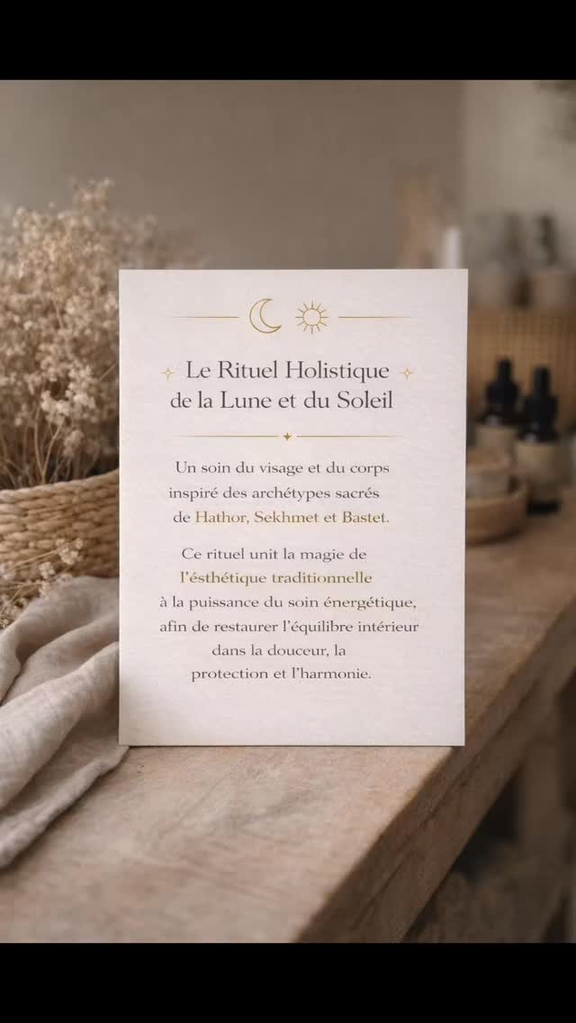 ✨ Le Rituel Holistique de la Lune et du Soleil ✨
Un soin du visage et du corps
inspiré des archétypes sacrés
de Hathor, Sekhmet et Bastet.
Ce rituel unit la magie de l’esthétique traditionnelle
à la puissance du soin énergétique,
afin de restaurer l’équilibre intérieur
dans la douceur, la protection et l’harmonie.
De loin, c’est l’une de mes créations de rituel préférées.
Il incarne pleinement ma vision du soin :
unir beauté, énergie et tradition
dans une expérience subtile et harmonieuse✨
#soinholistique
#massageholistique
#esthetique
#soinvisagebio
#energetic