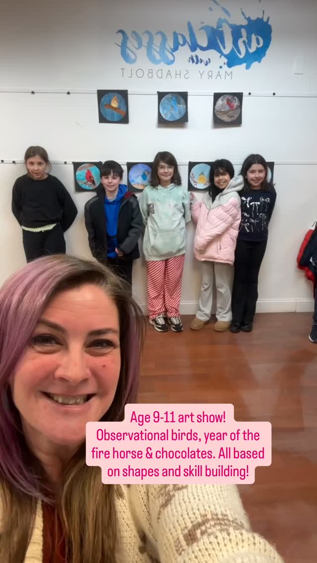 Art show for age 9-11 artists! They drew birds from observation, building from shapes. Then to celebrate Lunar New Year, they drew fire horses focusing on observation and warm colors, and tints! Lastly, also using shapes, and layers, created chocolates! The artists worked hard and learned so much! Thank you to their families and friends for supporting them in their art show!
#artclasseswithmaryshadbolt #artschoolnj arted arteducation njartclasses denvillenj artmattersnj arthistory artctulture colortheory elementaryart dbae crosscurricular elementsandprinciplesofart morriscountynj njart denvillenj nnj @morrisarts @njartassociation @denvillecitylifestyle