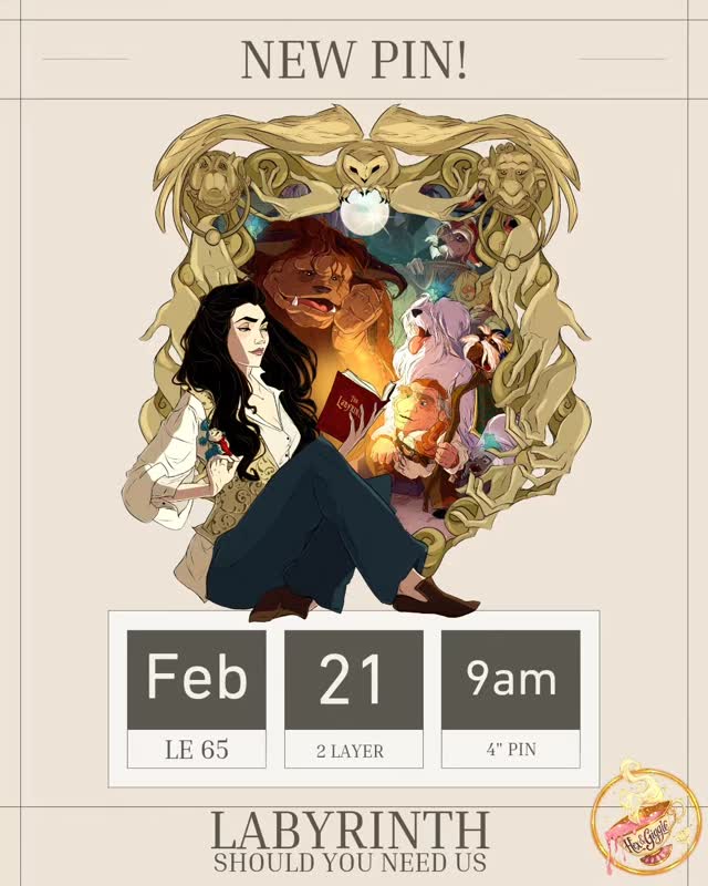 Good Morning, Pin Goblins! I could NOT be more excited to show you our latest pin design. This, is Labyrinth: Should you need us. This 4" pin features the new art from @drea.d.art and celebrates the iconic cast of characters from the film. This pin is framed with a dark gold ornate crest that showcases even more fantastic characters! So, if Labyrinth is your thing, mark your calendars for this Limited Edition pin launching next week!
#LabyrinthPin
#LabyrinthCast
#HexAndGiggle
#80sFantasy
#CultClassicMagic
PinPresale
PreorderNow
PinLaunch
LimitedEditionPin
ComingSoonPins