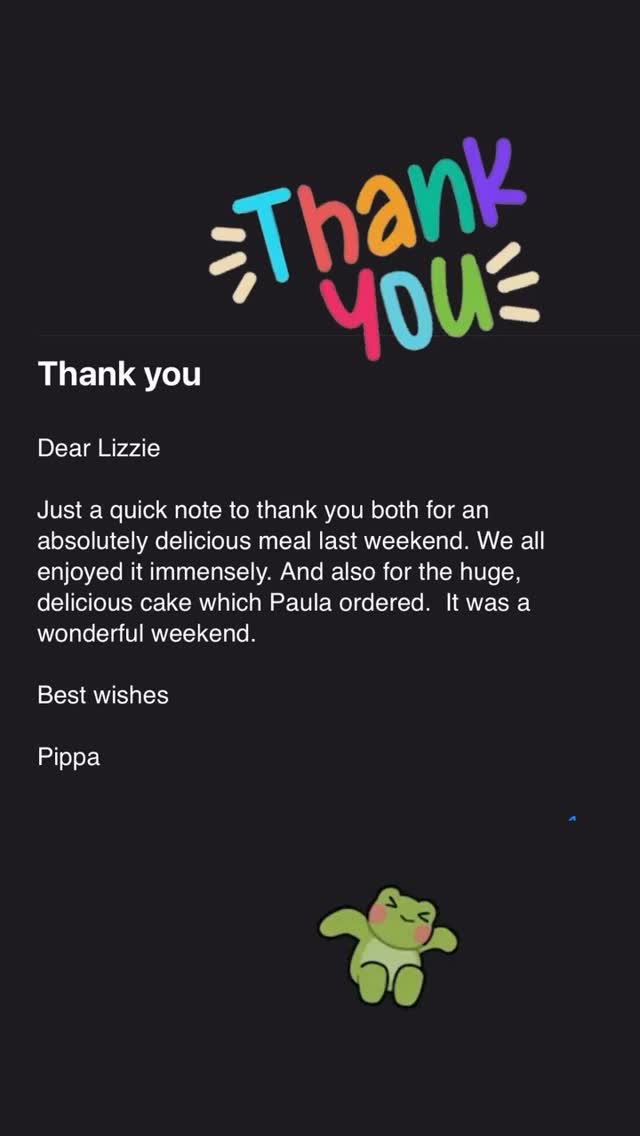 We don’t often have requests for them but this is a thank you from a “delivered” menu. Customers leaving for a special holiday or gathering and wanting our dishes to come along for the occasion. Everything gets prepared, packed and labelled with clear instructions for the minimal cooking left to do at the destination. The menu is entirely bespoke, and geared towards the (often bare) kitchen in the airb&b or holiday rental.
#sustainablecatering #privatechef #privatecatering #takeawaydinners #familygathering