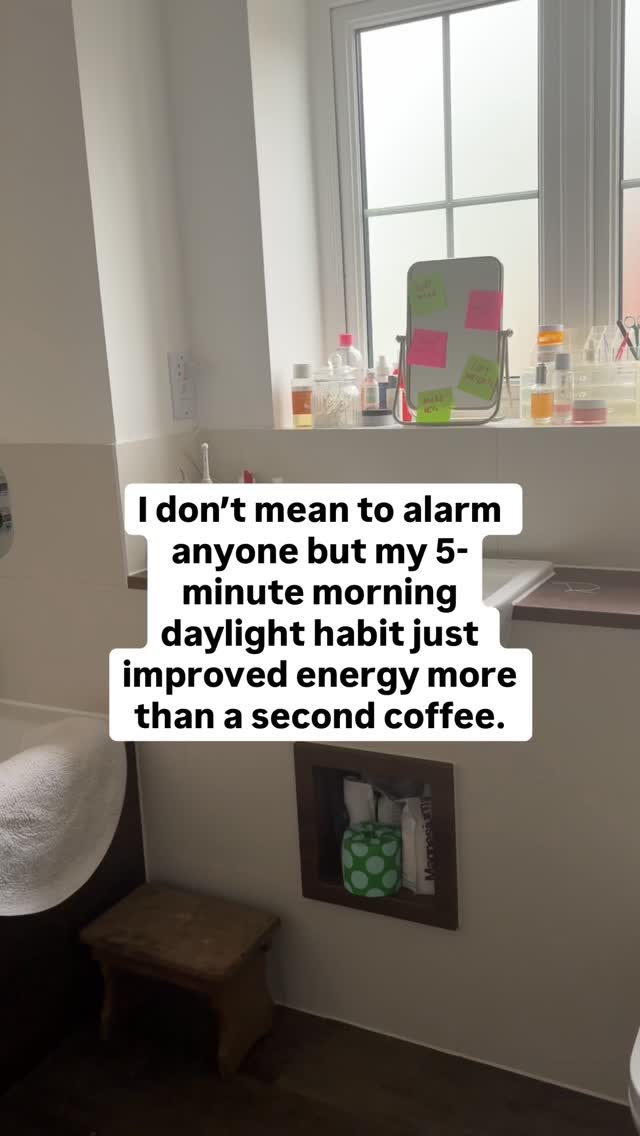 Oh we are absolutely calling this Morning Delight.
Because who doesn’t want a bit of that at 7am.
Here’s your caption.
If your menopause energy is on the floor…
this might be the simplest thing you’re not doing.
Morning delight.
Not a supplement.
Not a detox.
Not a £400 wearable.
Just daylight.
Within 30 minutes of waking.
Before the second coffee.
Before the inbox.
Before you scroll yourself into a cortisol spiral.
Morning light anchors your cortisol rhythm.
Cortisol rhythm anchors your energy.
Energy drives your cravings, mood and sleep.
When you skip daylight and go straight to artificial light and caffeine, your body doesn’t get the signal that it’s daytime.
Result?
• sluggish mornings
• wired afternoons
• snack attacks
• wide-awake-at-3am syndrome
And then we blame menopause.
Yes, hormones are shifting.
But your circadian rhythm still needs cues.
Five to ten minutes outside.
Cloudy is fine.
Dog walk.
Bin out.
Stand there in your dressing gown like a slightly feral goddess.
It’s boring.
It’s simple.
It works.
If you want better menopause energy, fewer cravings and deeper sleep, fix your light before you fix your life.
And if you’re thinking, “OK fine, but what do I actually eat in the morning?”…
Comment BREAKFAST and I’ll send you my free Menopause Breakfast Fix so you can pair morning delight with proper fuel and feel the difference fast.
#menopauseenergy #menopausehealth #midlifemetabolism