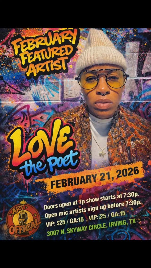 IT'S ALMOST TIIIIIME!!!
The Legendary @lovethepoet graces the Art Official Stage as our feature!!
Get. Your. Tickets. NOOOOOW!!
3 days away to witness Greatness!!!
#artofficial #artofficialshowcase #dfw #getyourtickets #legendary