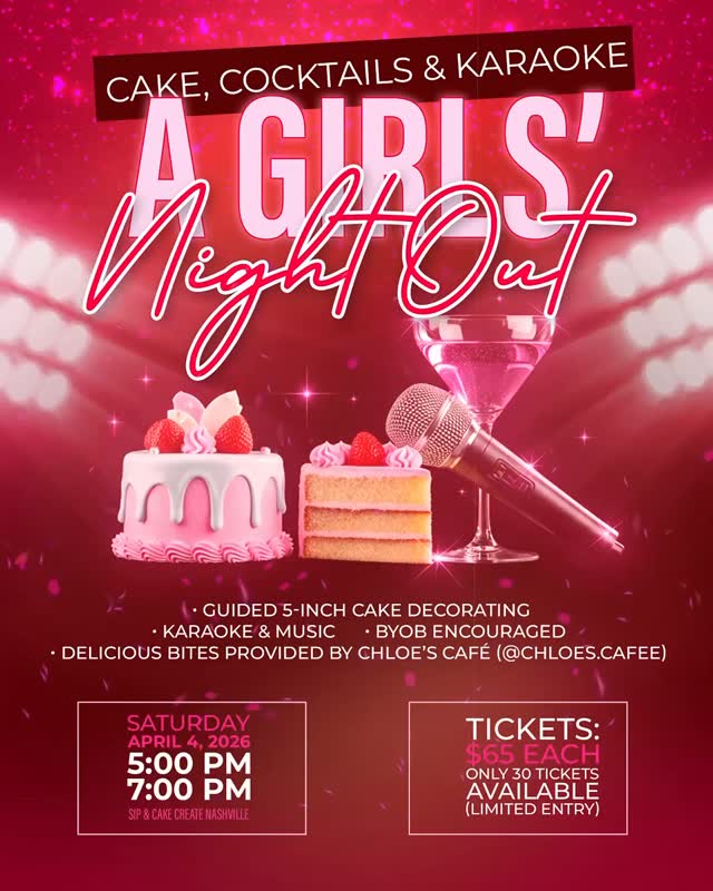 ๐ฅ Nashville & Surrounding counties, the ULTIMATE GIRLโS night just dropped!
Cake decorating. Karaoke. Cocktails.
Food, fun, laughs, and real bonding with your girls.
This night will be ICONIC. You Deserve this!!!
No rulesโฆ.weโre letting our hair down and going ALL the way up ๐๐ฝ
๐๏ธ Tickets go on sale THURSDAY (set your notifications ๐)
๐
April 4 | 5โ7 PM
๐ Sip & Cake Create Nashville
๐ด Bites by Chloeโs Cafรฉ @chloes.cafee
๐ธ BYOB encouraged
๐ Guided 5-inch cake decorating
๐ค Karaoke
๐ Win a 30 minute VIP Girlsโ Sprinter Van Photo Shoot Giveaway! (That day)
Win a photo shoot with @broadwayelitechauffeurs with your crew, announced before the session, so come glammed and picture-perfect for your moment, incase you are the WINNER!
โ ๏ธ Only 30 spots available. When theyโre gone, theyโre GONE.
๐ How to enter:
1. Follow @sipandcakecreatenashville AND @broadwayelitechauffeurs
2. Tag your ride-or-die girls in the comments
3. Share this post in your story for an extra entry
4. Comment โI will be in buildingโ
โก Winner picked on April 4 โ photo/video session will be before or after the session, your choice. Show up ready, because this VIP night is about to get LIT!
โ ๏ธ Only 30 spots available. When theyโre gone, theyโre GONE.