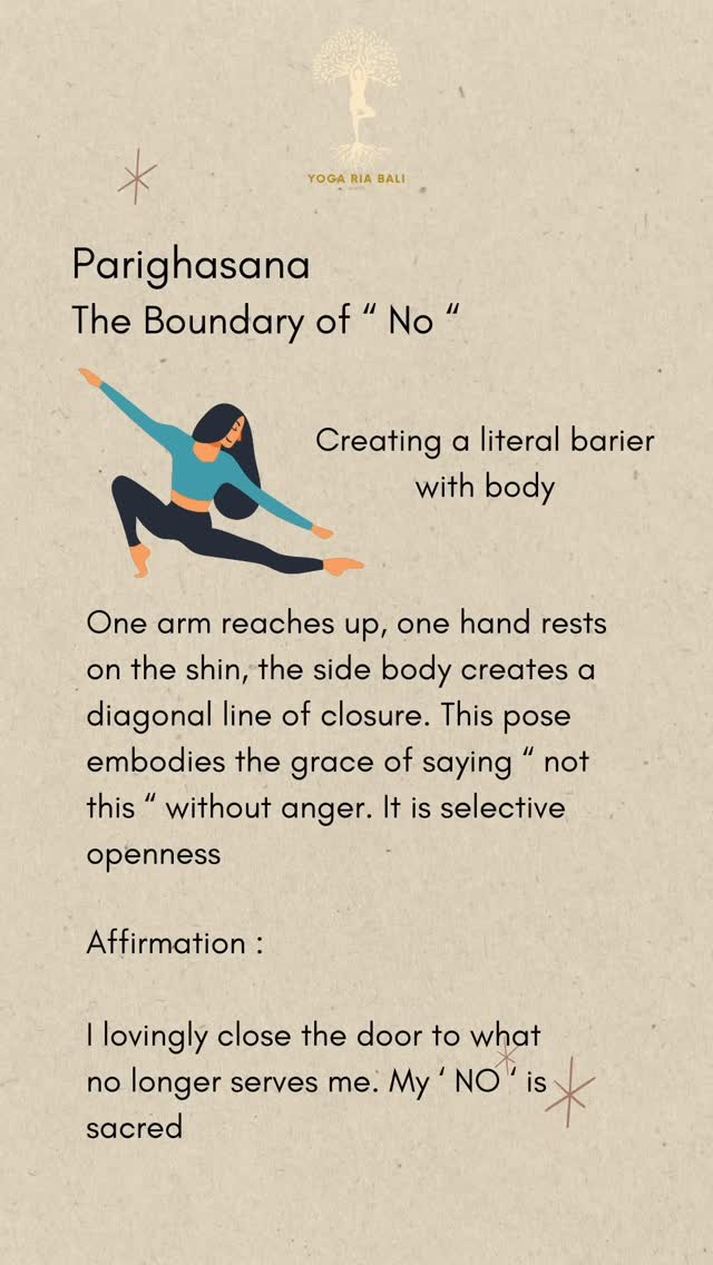 Boundaries aren't wall.s.
They are the shape we make with our bodies and our energy.
The 4 yoga asanas that teach me how to protect, ground, speak and preserve ( incorporate with mindful breathing ).
Which pose do YOU need most today? Save this is as your alternative tools
Question for you: What is one thing you're choosing to close the door on this month?
Drop a 🚪 if you are honoring your “ No “ today.
#parighasana #gatepose #thepowerofno #emotionalboundaries #selfcare