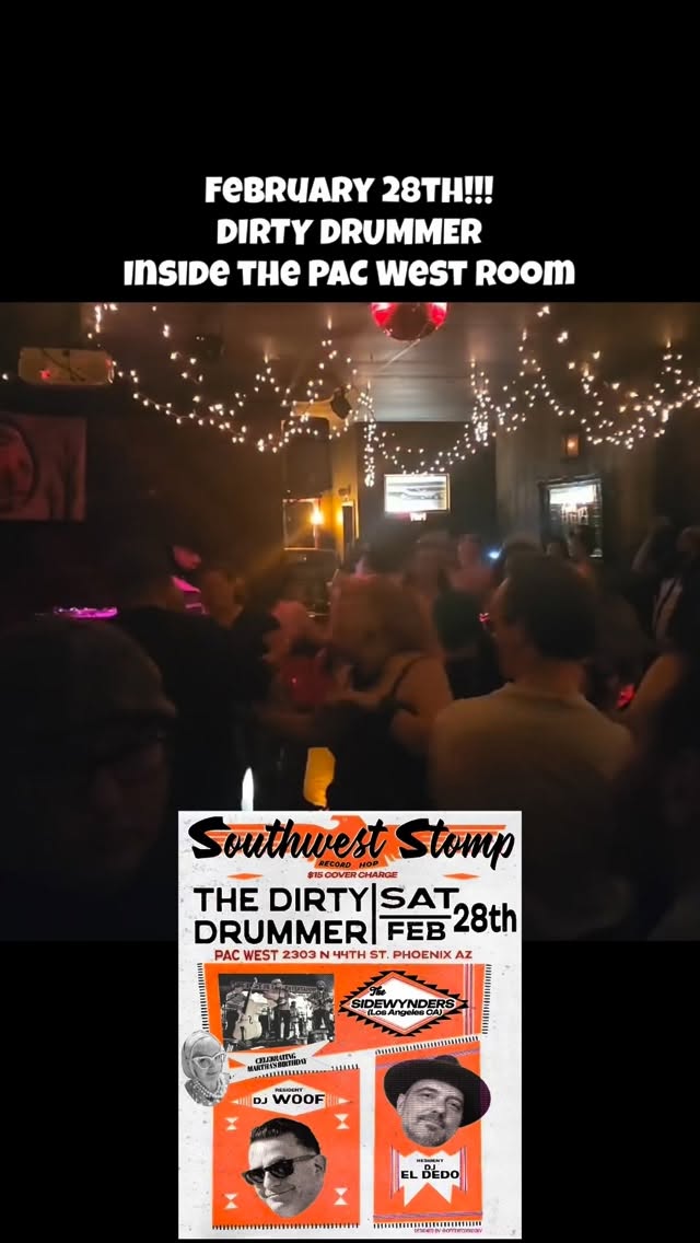 One week out and we couldn’t be more excited to finally have The Sidewynders play in Phoenix!! Recently they have been playing some gigs and as soon as we found out we reached out and booked them! Ace musicians and TOP fellas the lot of them! Come out and rock to @the_sidewynders @djeldedo @miguel_djwoof while celebrating @jukie85015 birthday! DONT MISS OUT!!! As always held in the pacwest room @thedirtydrummer $15 at the door!