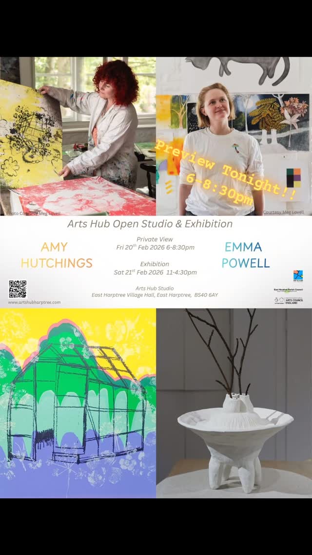 It's TONIGHT!! Pop over to the Arts Hub studio tonight between 6-8:30pm for a drink and some nibbles and to celebrate a year of Amy and Emma in the Arts Hub studio. Come and see what they have been working on this year as Artists in residence! So excited!
If you can't make it tonight the exhibition will be on tomorrow all day between 11am - 4:30pm
📍Arts Hub Studio * up the metal stairs above the community shop or through the village hall entrance
East Harptree Village Hall, Whitecross Road, East Harptree, BS40 6AY
⏰6-8:30pm
📆Friday 20th Feb
Exhibition
📆Saturday 21st Feb
⏰11-4:30pm
#artshub
#chewvalley #privateview #tonight