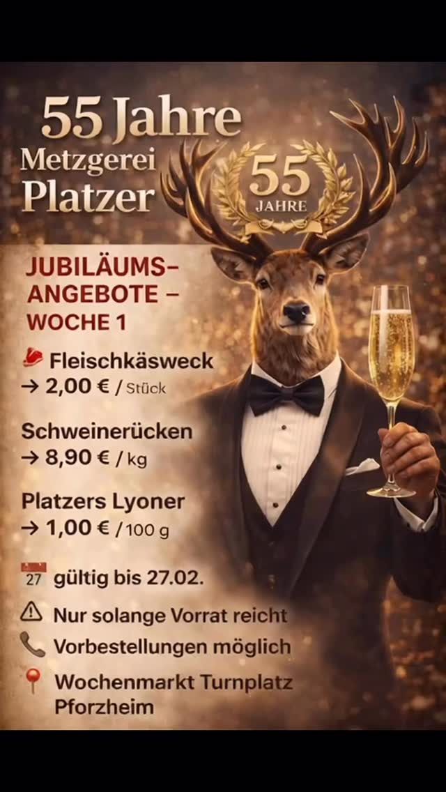 55 Jahre Metzgerei Platzer 🥂
Samstag geht es mit diesem Jubiläumsangebot los 😊
#metzgereiplatzer #stephansplatzerl #55jahre #danke #Familienbetrieb angebote regional wochenangebot tradition