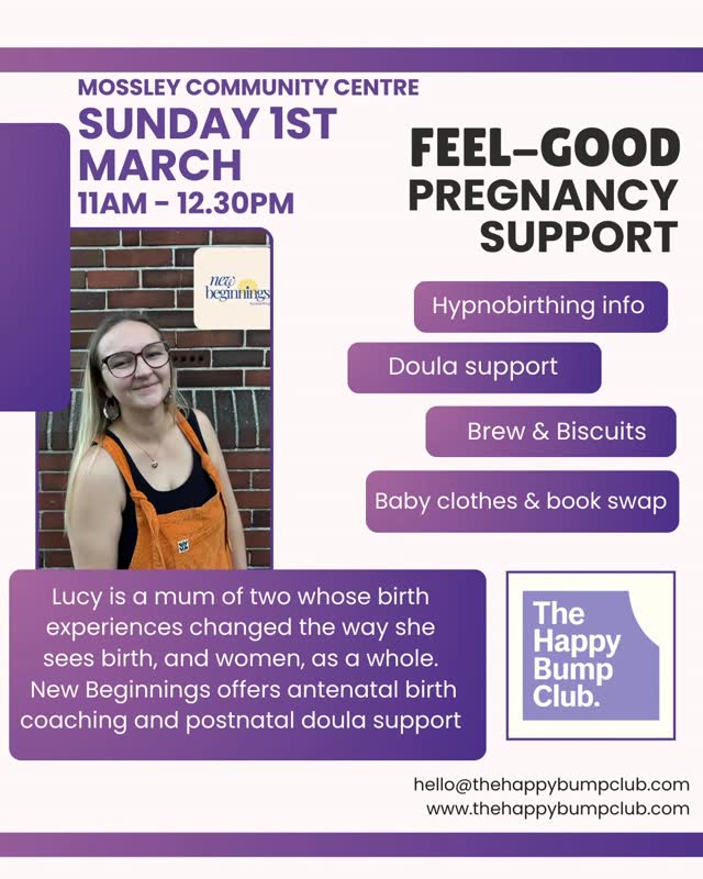 WE'RE BACK!!!
We've had a little break and now we're back! ❤️
Thank you for sticking with us!
Our next session is going to be a good one!
📅 Sunday 1st March
🕐 11am - 12.30pm
🏘 Mossley Community Centre, OL5 0SG
Lucy from @newbeginnings.hypnobirthing will be joining us ❤️
Lucy is a mum of 2 whose birth experiences have changed the way she sees birth, and women as a whole. She believes every woman should talk about their births in this way which is why she set up New Beginnings, offering antenatal birth coaching and postnatal doula support.
Lucy will be on hand to provide information about hypnobirthing and her role as a doula - we will have time for plenty of chat and questions!
Cant wait to see you back next weekend! We will have our usual brews, biscuits, book swap and baby clothes donations 🤩
You can book your FREE space via eventbrite or through our website
https://www.eventbrite.co.uk/e/the-happy-bump-club-52-tickets-1983623937595?aff=oddtdtcreator
www.thehappybumpclub.com
Emma x