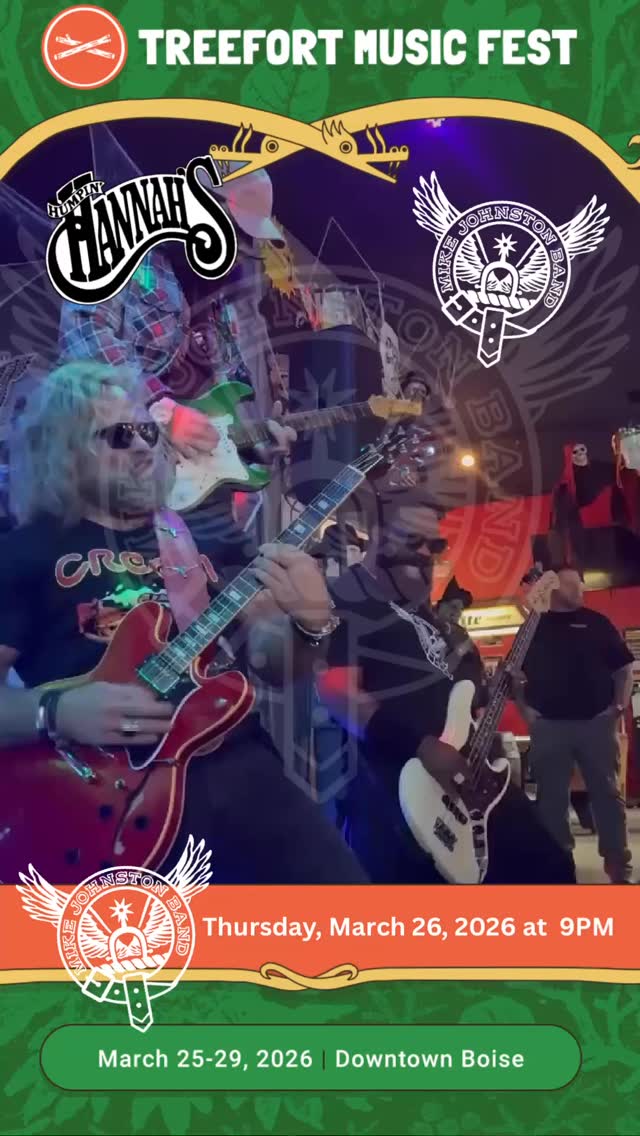 All of us @mikejohnstonband @mikejohnston_music are super excited to be playing @treefortfest on Thursday, March 26, 2026 at 9 PM. @benji_nil, @chiefblue_official @olivia___bree and I are going to be shaking the rafters with American Rock! There is a killer bill of artists @humpinhannahsboise that night to include @mattyjgrays @surf_green_machine @zackquintanaofficial @kissthetiger and @jeffreydavidcrosby. The first band goes on at 7 PM. Come on out early and stay all night long! #originalmusic #americanrock #mikejohnstonband #boisemusicscene #treefort2026 A huge thanks to @aura_studios.idaho for the impeccable styling, @12thfretmusic for the fantastic gear, and @hinge_studio for the amazing recording sessions! Let’s get ready for the return of American Rock!