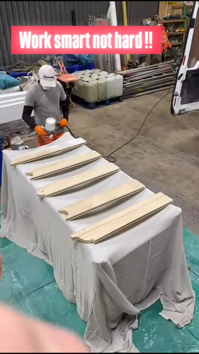 Brought my spray gun to work today to apply primer to these custom made dagger boards for Spoortech Ltd's train station canopy refurbishment. Work smart not hard!! Professional finish with the spray gun opposed to roller finish.