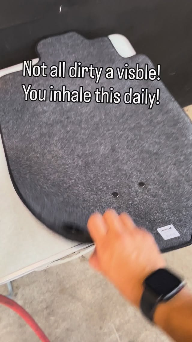That’s why a car can look clean — and still be dirty.
Vacuuming removes the surface dirt.
But deep inside your carpets, seats, floor mats, and trims… dust, bacteria, body oils, food residue, and moisture keep building up where normal cleaning can’t reach.
A proper detail extracts what’s trapped below the surface, resets the interior, and makes the air you breathe inside your car genuinely cleaner.
Be honest… when was your last deep interior detail?