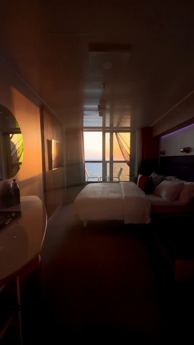 POV: You, your cabin, and a sunset melting into the horizon. This is what sail-away dreams are made of. #SunsetViews #VirginVoyages #CruiseLife
