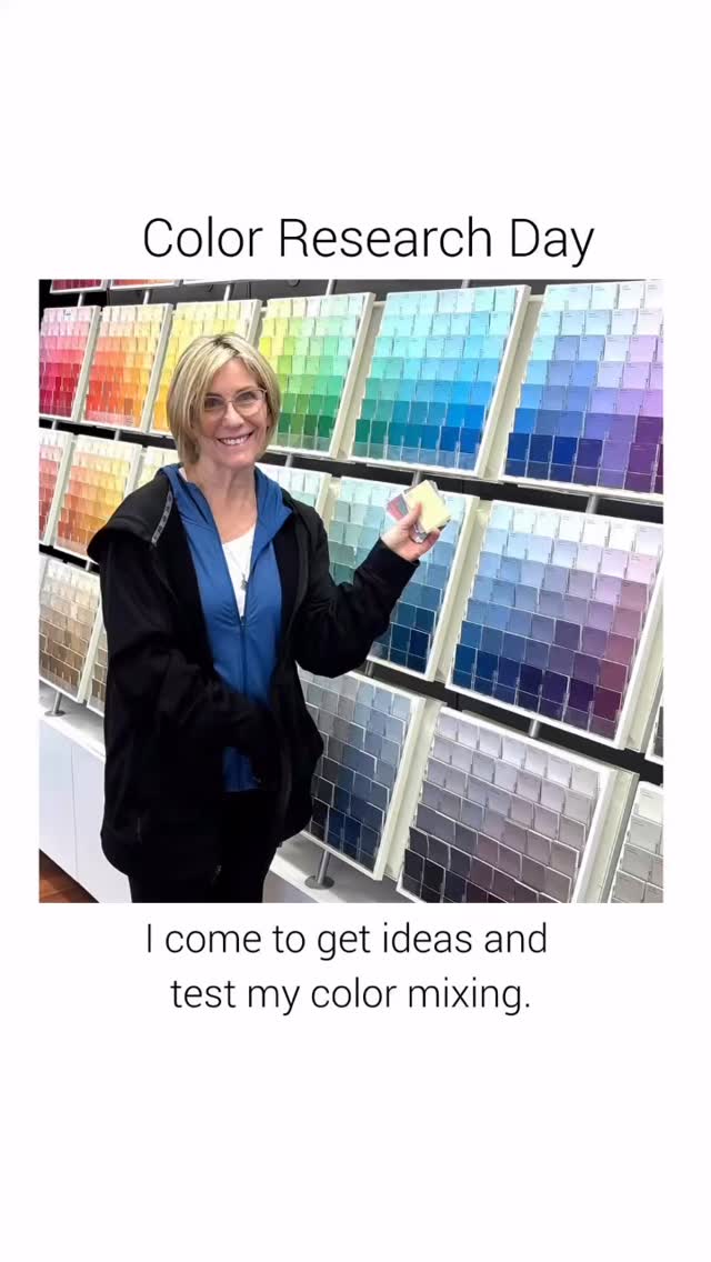 Lately, I’ve been revisiting color classes I took as I prep for Mini Collage Studies and Value & Color workshops.
One thing I keep coming back to: the paint store.
I’ll gather color ideas, mix the color and test my mixtures against the paint chips.
When colors sit side by side, your eye learns fast. That’s where real color understanding begins.
When students realize they can actually make that color?
That’s the best moment!
This is where we start in Mini Collage Studies -
March 7-8 and April 11-12
Once you understand color, you don’t need every tube of paint.
With six split primaries, you can mix almost anything!
Mini Collage Studies: link in bio.