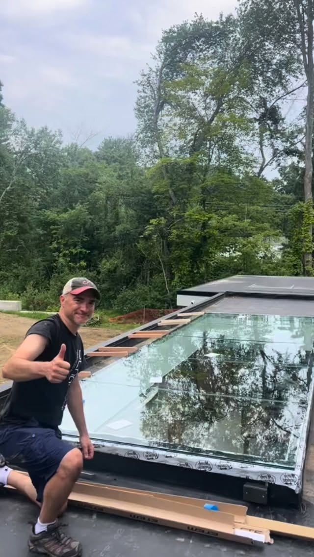 At Schone Windows, every opening is built to its exact dimensions.
We installed two large custom skylights — each close to 18 feet long, both slightly different in size — fabricated specifically for this project. With only a 1” slope, we engineered 2” laminated glass beams underneath for added snow-load support without obstructing the view below.
Clean lines. Custom precision. Engineered strength.