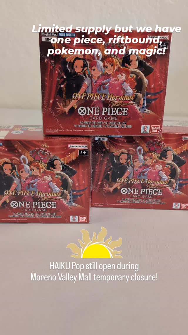 With the Moval Mall temp closer we are still open for customer and players with a few table, our staff, and new releases we are going forward! #HaikuPop #OnePieceTCG #pokemontcg #RiftboundTCG