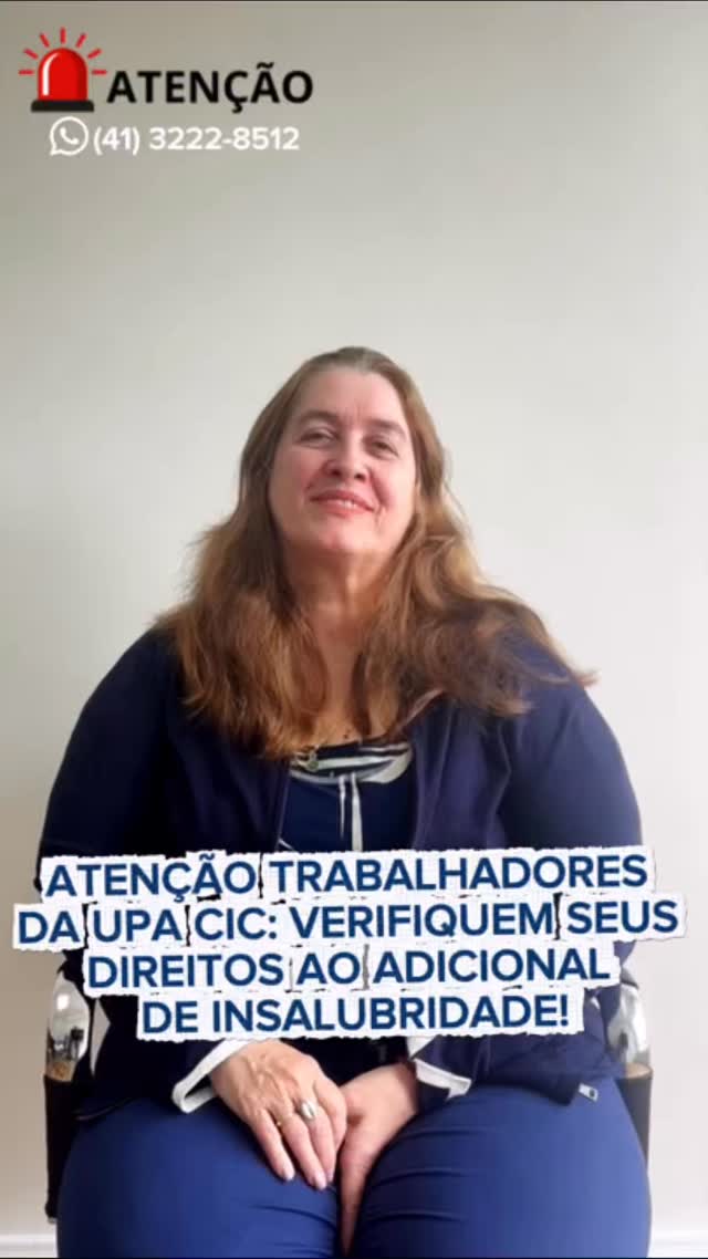 ATENÇÃO, TRABALHADORES DA UPA CIC!
Verifiquem se o adicional de insalubridade está sendo pago corretamente. Esse é um direito garantido por lei e precisa ser respeitado!
Fiquem atentos aos seus contracheques e, em caso de dúvidas, entrem em contato pelo (41) 3222-8512. Informação é a nossa maior ferramenta de defesa! ✊
Compartilhe esse vídeo com os colegas da unidade e fortaleça essa orientação.
#SINDESC #UPACIC #Insalubridade #DireitosDoTrabalhador #Saúde