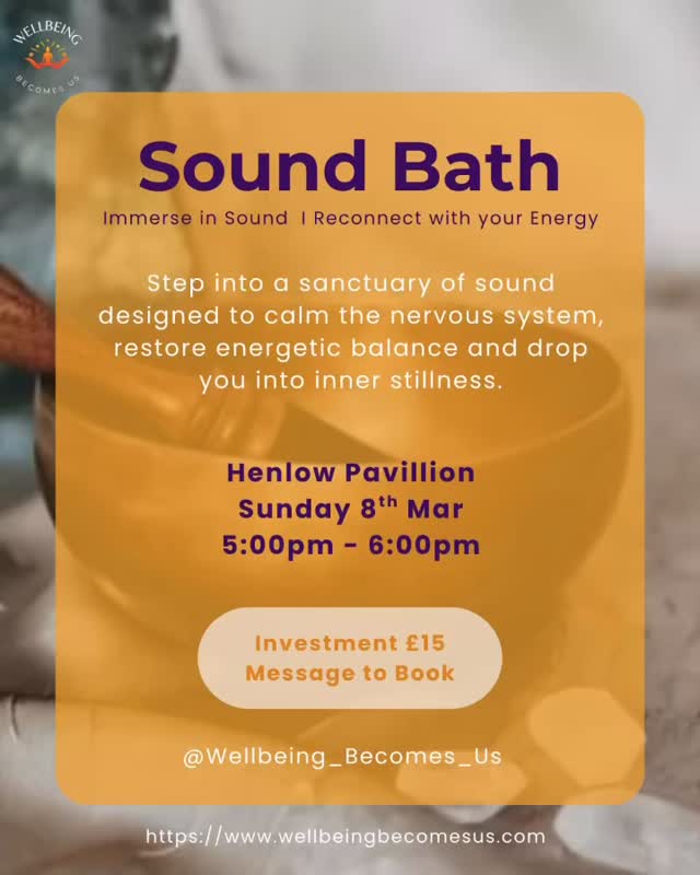 Sunday Sound Bath 🤍
As we head into spring join us for a Sunday reset.
These Sound Baths offer an hour to lie down, breathe, and allow the body and energy to reset through the vibration of Tibetan bowls. Their rich, layered tones work through the energetic and mental body, helping to shift stagnant energy, regulate the nervous system, and restore inner balance.
Whether this is familiar to you or completely new, you’re welcome here. There’s nothing to do, nowhere to get to — just space to soften and receive.
🕠 Sunday 8th March 5-6pm
📍 Henlow Pavilion
Come as you are. Leave feeling more settled, more spacious, more you ✨
DM to book or ask questions.
#henlow #henlowvillage #soundbathmeditation #wellbeingbecomesus #bedfordevents