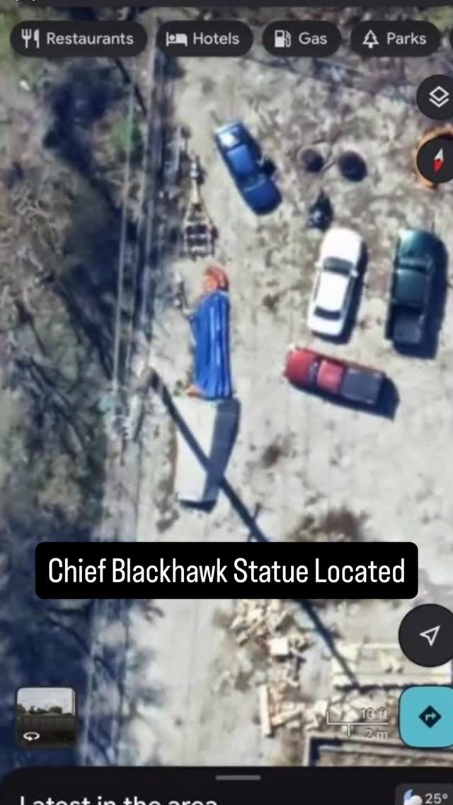 The Black Hawk sign, commissioned by the owner of Watch Power Plaza in the 1960s, was almost donated to Blackhawk Bank and Trust in 2022. In April 2023, a strong storm toppled the sign. It has been sitting in a city lot as surplus property since that time. The bank rejected the donation after consulting with tribal leaders. Controversy over what to do with the sign remains the major reason it has remained in outdoor storage.