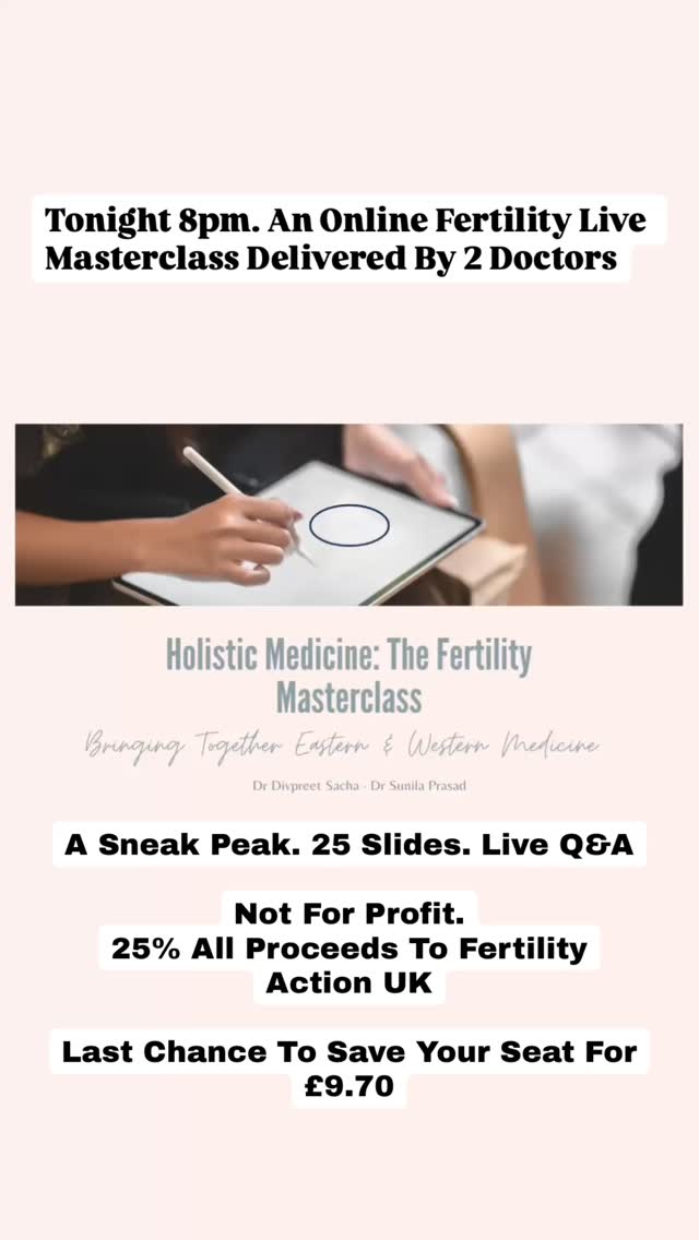 It’s Tonight!Will You Be Joining Us Online At 8pm where we’ll be covering all things related to fertility- medical pathways, tests, supplements, exercise, diet (for both male & female), as well as complimentary therapies like acupuncture
Not for profit & 1 live attendee will win access to over £300+ in fertility support & resources.
25% Proceeds Going To @fertility.action
Save Your Seat Now. DM Masterclass before 5.30pm for booking link