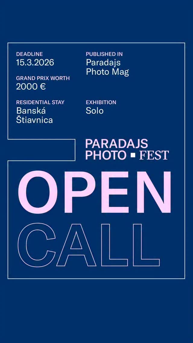 @paradajsphoto OPEN CALL — Photographers
Paradajs Photo Fest 2026 is now accepting submissions for its upcoming exhibition program in Banská Štiavnica, Slovakia. We welcome projects across the full spectrum of photographic practice.
Theme: Welcome to Paradise. We are looking for original photographic projects that explore the theme of "paradise" through a strong visual language – ranging from poetic and surreal to critical and ecological perspectives.
Submission Deadline: March 15, 2026
Prizes & Opportunities:
• Grand Prix Winner: 1-month Residential Stay (Autumn 2026) and a Solo Exhibition in 2027 (including production support).
• 10 Finalists: Participation in a site-specific group exhibition during the Paradajs Photo Fest 2026.
How to Apply: Submit your project via the online form. Link in bio.
OPEN CALL — fotografi
Paradajs Photo Fest 2026 prijíma prihlášky do výstavného programu nadchádzajúceho ročníka v Banskej Štiavnici. Vítame projekty naprieč celým spektrom fotografickej praxe.
Téma: Vitajte v raji. Hľadáme originálne fotografické projekty, ktoré skúmajú tému „raja“ prostredníctvom silného vizuálneho jazyka – od poetických a surrealistických až po kritické a ekologické perspektívy.
Uzávierka prihlášok: 15. marec 2026
Ocenenia:
• Víťaz Grand Prix: Mesačná umelecká rezidencia (jeseň 2026) a samostatná výstava v roku 2027 (vrátane produkčnej podpory).
• 10 finalisti: Účasť na site-specific skupinovej výstave počas festivalu Paradajs Photo Fest 2026.
Ako sa prihlásiť: Vyplňte online formulár. Link nájdete v bio.