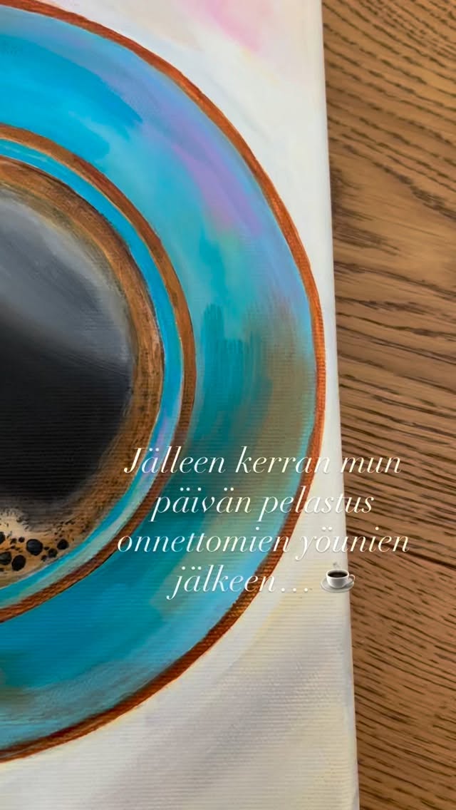 Lasten sairastelu ja surkeat yöunet olleet viimeisten viikkojen teema… ei ihme että eilen illalla tuli maalattua kahta kahvikuppia ☕️
#värikässisustus #värikästaide #taidettakotiin #akryylimaalaus #kodinstailaus