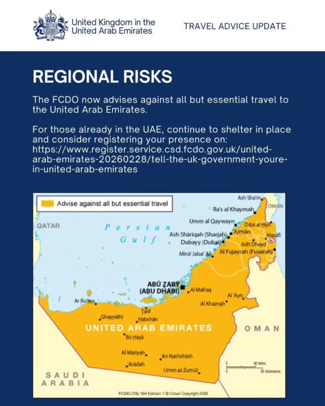 ⚠️The FCDO is currently advising against all but essential travel to the United Arab Emirates.⚠️
While this guidance remains in place (and at this stage it’s unclear whether that will be hours, days, or longer), tour operator partners will review bookings in travel-date order.
I’ll then be in touch directly with affected clients to talk through next steps for their upcoming holiday plans.
At present, new flights to most of the Middle East are paused. Airlines will only resume flying schedules once it’s confirmed safe to do so.
I’ve already been in contact with all clients currently overseas and will continue to keep them updated as further information becomes available.
If you’re due to travel to the UAE, or have a trip that transits via the UAE in the coming days, this guidance is likely to impact your plans.
For all other travel, it remains a wait-and-see situation for now.
As always, I’m on hand to support my clients and manage arrangements during times like these.
Thanks
Elaine x
