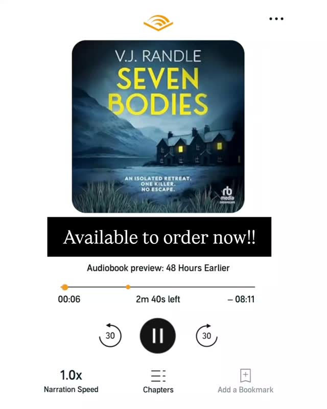 The audiobook for Seven Bodies is available to order now, narrated by the very wonderful and talented Julia Eve! I've been overwhelmed by the feedback to this mystery thriller:
⭐️⭐️⭐️⭐️⭐️
"Literally a 3am page-turner. I told myself 'one more chapter' at least five times and suddenly it was the middle of the night."
⭐️⭐️⭐️⭐️⭐️
"Umm excuse me while I go and find my head... I can't stop thinking about it... loved everything about this book and more."
⭐️⭐️⭐️⭐️⭐️
"...a twisty, gripping thriller, where you're never certain what you know."
⭐️⭐️⭐️⭐️⭐️
"What a total mind game this book was..."
⭐️⭐️⭐️⭐️⭐️
"...you can't help but fly through, it's addictive and immersive, the author draws you right in and holds your attention until the end."
I really hope you enjoy 😍 I've been getting into audiobooks lately on my walks and I'm currently listening to In The Woods by Tana French, which I also recommend!
#murdermystery #thrillerbook #murdermysterybooks #audiobook