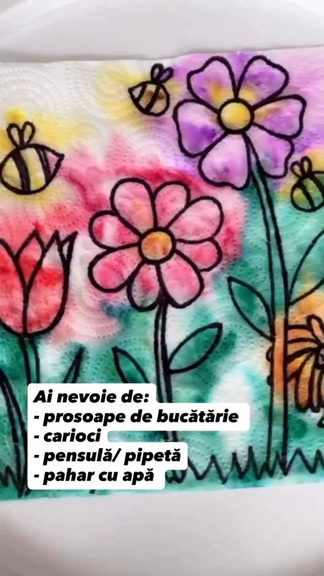 Un experiment simplu și spectaculos pentru copii!
📌 Cum se face:
1️⃣ Pliază două șervețele unul peste altul.
2️⃣ Desenează florile pe șervețelul de dedesubt.
3️⃣ Picură apă pe șervețelul de deasupra cu pensula sau pipeta.
💧 Ca prin magie, culorile urcă și se răspândesc, iar desenul prinde viață!
#gradinitaonline #activitaticopii #activitatipentrucopii #kidsactivities #activitiesforkids