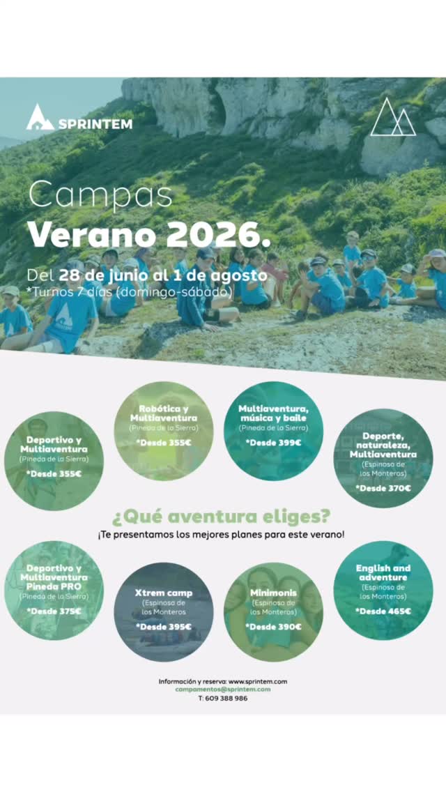 Descubre nuestros CAMPAMENTOS DE VERANO ☀️ Actividades al aire libre que inspiran, educan y crean recuerdos inolvidables.
Entra en www.sprintem.com/campamentos
#sprintem #campamentos #verano #burgos
