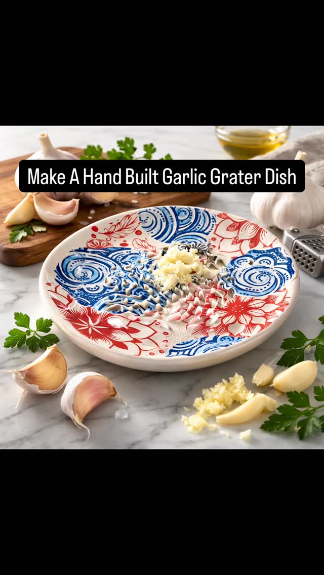 Happy Hump Day! Here’s a beginner friendly slab built garlic grater tutorial! #handbuiltceramics #slabbuiltceramics #tutorial #garliclover #underglazetransfer