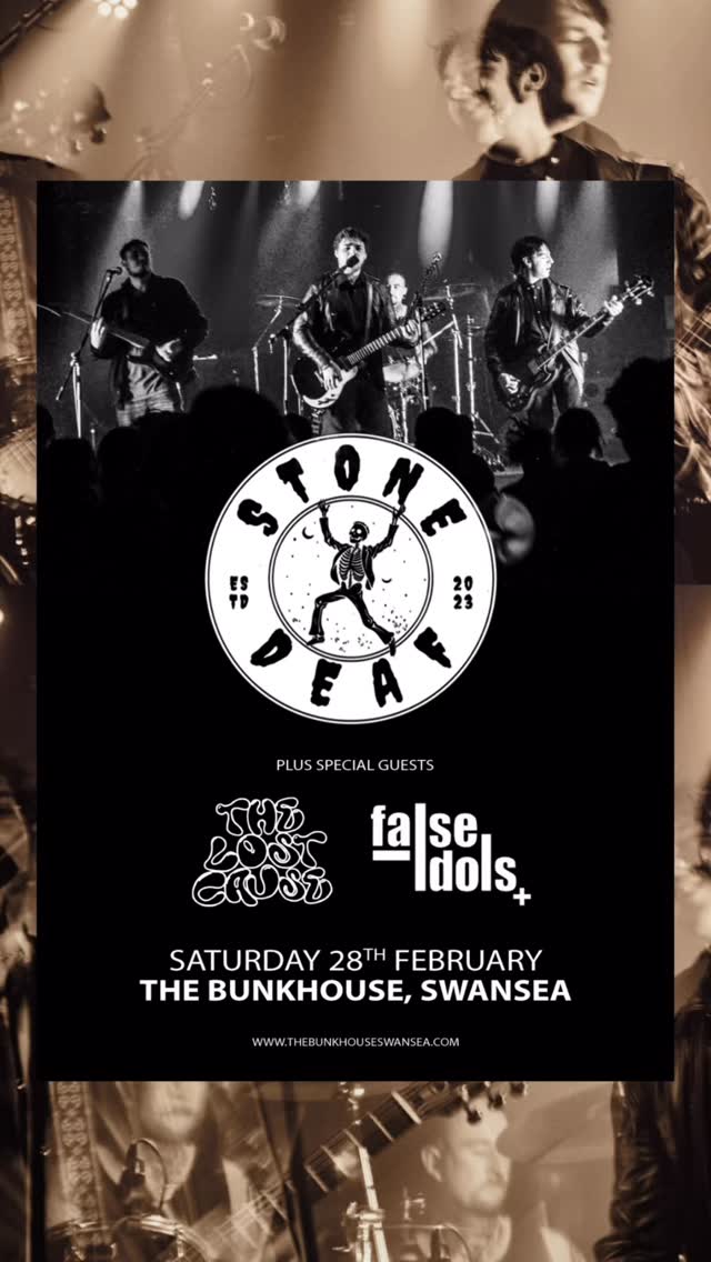 SATURDAY: 𝑺𝑻𝑶𝑵𝑬 𝑫𝑬𝑨𝑭!
The indie alt-rock n rollers are back to bring the energy!💥
‘The Rising Stars of Welsh Indie/Alt Rock’ - New Music Review
@stonedeaf.uk are joined by special guests:
• THE LOST CAUSE - Indie-rock (Port Talbot) @thelostcausemusic
• THE FALSE IDOLS - Neo-psych rock (Swansea / Bristol) @thefalseidolsuk
🕕 Doors 18.00
🎟️ £5 ADV
GET TICKETS ➤ thebunkhouseswansea.com / Link in Bio
📸 @cheye.foto