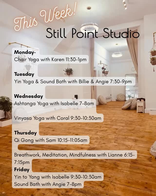 This week at Still Point!
Visit www.stillpointstudio.co.uk with details of how to book with each instructor 💗
Say ‘YES’ to yourself this week…when we shine we help others to glow brighter too ✨
Lots of love Lianne 💗🌸✨