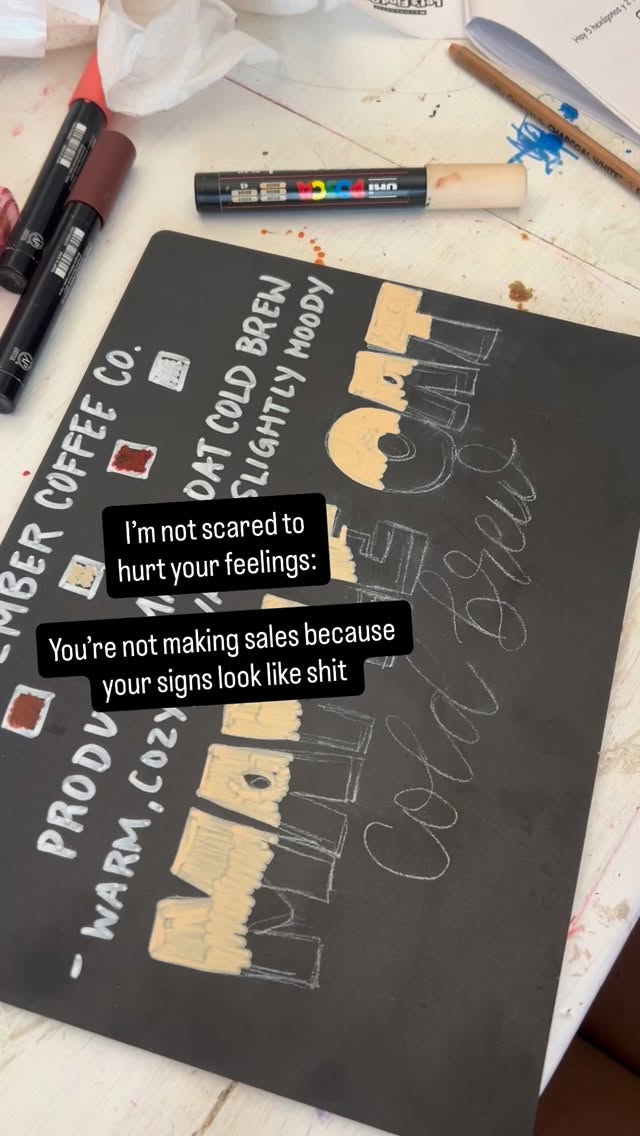 If customers donāt know exactly what you sell in three seconds the chances of them buying your product reduces to almost zero. Donāt make that mistake! Letās make beautiful and captivating signage together š§”