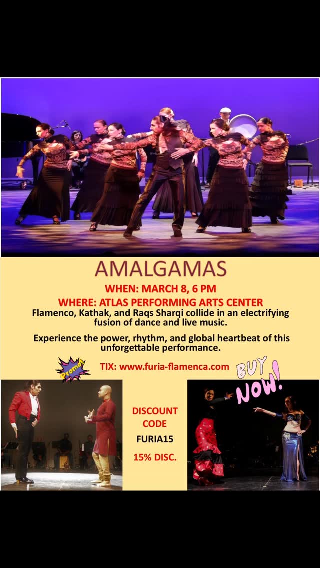 AMALGAMAS — One Night Only
Flamenco, Kathak, and Raqs Sharqi collide in an electrifying fusion of dance and live music.
✨ Experience the power, rhythm, and global heartbeat of this unforgettable performance.
WHEN: March 8, 6 PM
WHERE:Atlas Performing Arts Center
TIX: Link in bio
🎟️ 15% off with code FURIA15 only through Sunday, March 1!
Our last three shows sold out — grab your tickets before this deal disappears.
#flamenco #dcarts #dance #kathak #bellydancer