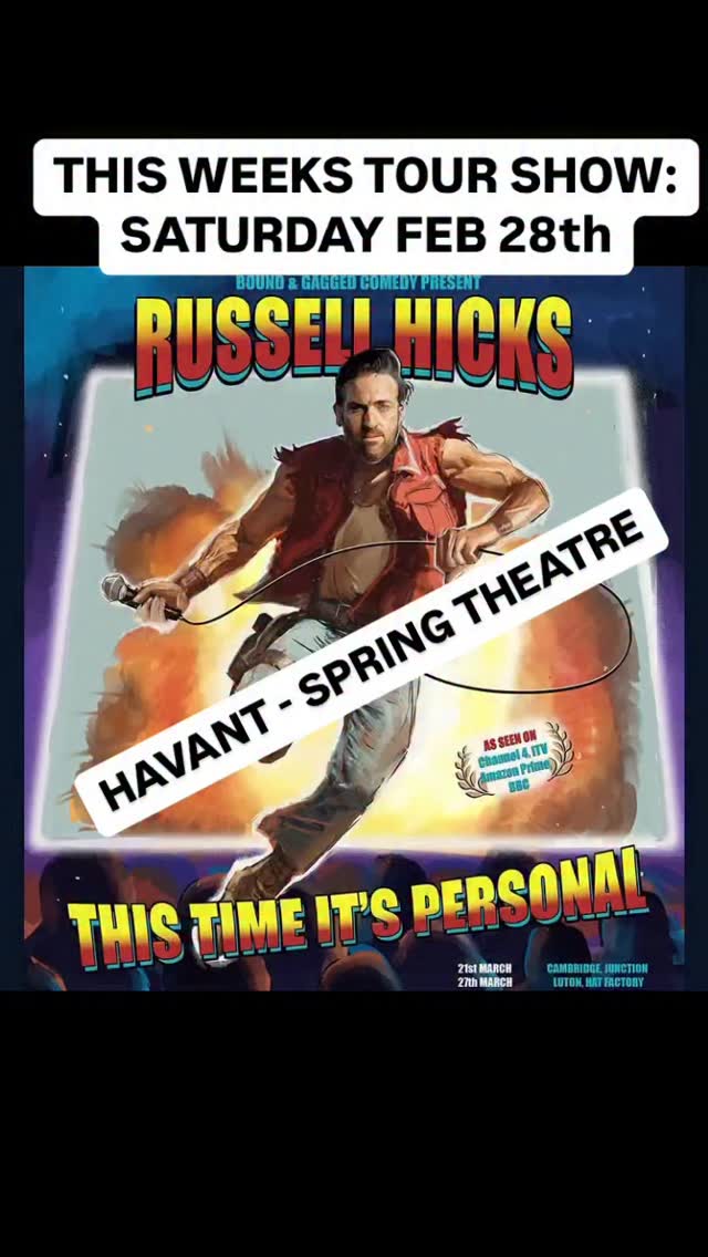 This weeks tour show is @thespringhavant in beautiful Havant! Down by the coast - make the trip. Do a staycation. We’ll drive home together. Whatever it takes.
#tour2026 #russellhicks #thistimeitspersonal