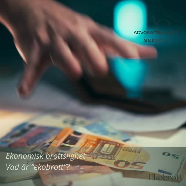 Ekonomisk brottslighet, så kallat ekobrott, är ett paraplybegrepp som innefattar flera typer av brott. Ekobrott kan kortfattat definieras som brott som begås inom ramen för näringsverksamhet och där brottets direkta motiv är ekonomisk vinning. Skattebrott och bokföringsbrott är de vanligaste formerna av ekobrott men listan kan göras lång.
Ekobrott är i många fall väl uttänkta och systematiskt planerade. De sker många gånger genom organiserad brottslighet och är ofta kvalificerade, alltså att de enskilda brotten är av stor omfattning och avser stora samhälleliga värden.
Men ekobrott kan också handla om enskilda personers skattebrott och varje år anmäls småföretagare för ekobrott utan att de är medvetna om att de har gjort något fel.
Ibland kallas ekobrott för “offerlösa brott” eftersom de sällan drabbar en enskild person eller ett enskilt företag. Det är dock en sanning med modifikation eftersom den ekonomiska brottsligheten har betydande negativa konsekvenser för samhället, företag och konkurrensen. Det finns ingen specifik siffra för vad ekobrotten kostar samhället, men statistik visar att det sannolikt rör sig om över 100 miljarder kronor årligen. Utöver det finns det troligen ett stort mörkertal.
