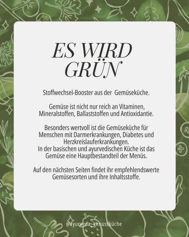 Es wird grün auf dem Teller 🥦🥬🍆
Die Gemüseküche ist eine fester Bestandteil der ayurvedischen Küche und gibt nicht nur Ballaststoffe, Mineralstoffe, Vitamine sondern auch ganz viel Geschmack.
Die meisten Gemüse sind leicht verdaulich oder können mit den richtigen ayurvedischen Gewürzen besser verträglich gemacht werden.
Gerade die Gewürze Kreuzkümmel, Koriander und Fenchel sind besonders geeignet für eine gute Darmbalance.
Ein ganz besonderes Gewürz ist Asafötida oder auch Hing genannt.
Es hat eine wunderbar entblößende Wirkung ist besonders für alle Kohlgerichte geeignet.
Vata-Dosha sollte dieses Gewürz auf jeden Fall verwenden.
#ayurveda #gesundeernährung #gemüse #gesundundlecker #gutesbauchgefühl