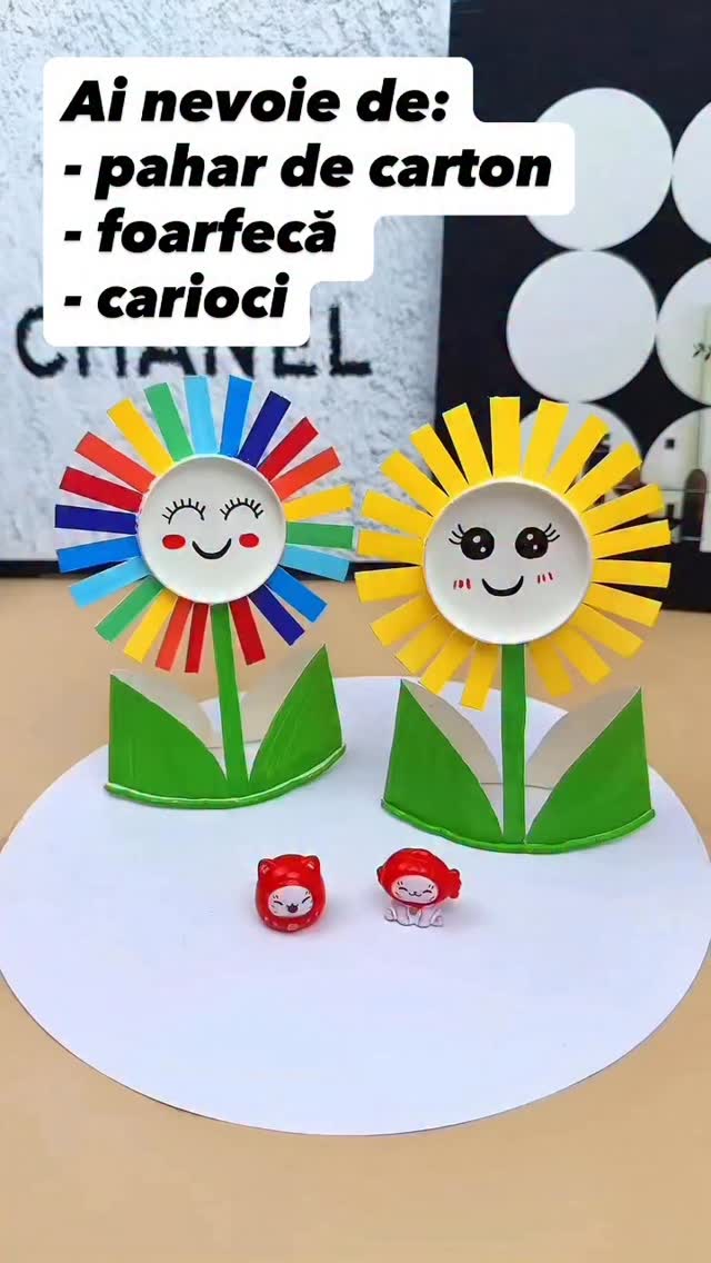 Dintr-un simplu pahar de carton poate apărea o floare veselă și colorată, perfectă pentru a aduce un strop de primăvară pe masă, pe perete sau într-un colț creativ.
✂️ Materiale necesare:
• pahar de carton
• foarfecă
• carioci
Se decupează petale colorate, se adaugă un zâmbet simpatic în mijloc și, în doar câteva minute, rezultatul este o floare plină de culoare și energie.
#gradinitaonline #activitaticopii #activitatipentrucopii #kidsactivities #activitiesforkids