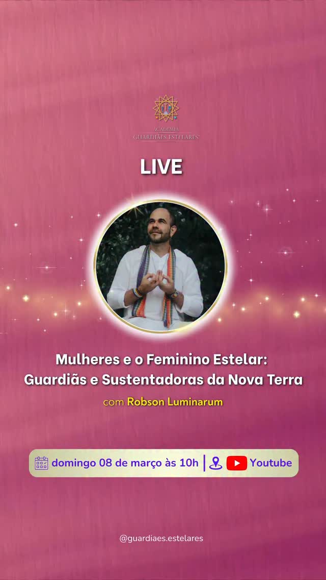 Amores, saudações 🤍
Neste *domingo, dia 08/03 (Seli 2) | Kin 89*, vou estar com vocês em uma *live muito especial e gratuita* no meu canal oficial do YouTube.
*Tema:*
“Mulheres e o Feminino Estelar: Guardiãs e Sustentadoras da Nova Terra”
Quero conversar com vocês sobre a força do feminino neste tempo que estamos vivendo. Um chamado para que as mulheres recordem sua sensibilidade, sua sabedoria e sua capacidade de sustentar a vida, ajudando a ancorar uma nova consciência aqui na Terra.
Durante a live, também vamos realizar um *pequeno ritual juntos*, então se puder, prepare alguns itens simples para esse momento:
• Uma tigela ou cálice com água
• Um cristal que você intuir. O cristal deve poder ir para água
• Uma rosa ou outra flor
• Uma vela branca (ou da cor que você intuir)
• Um incenso
🗓️ *08/03*
🕙 *10h* 🇧🇷
📺 No meu canal oficial do *YouTube*
👉🏼 Acesse pelo link da BIO
Se ainda não estiver inscrito no canal, aproveite para se inscrever e ativar o sininho para receber os avisos dos próximos encontros e conteúdos.
Aguardo por vocês para este encontro especial.
Bençãos ❤️🔥✨