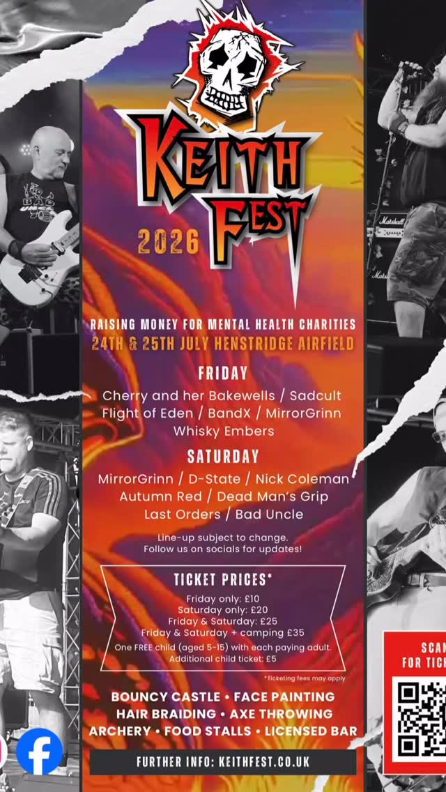 🤘we’re excited, honoured, and grateful to be a charity beneficiary of @keithfest26 for the 4th year in a row!
Get involved in this incredible local event! 🫶
Family-friendly music festival in memory Keith. He loved #festivals and also loved his #family.
A day to entertain both family and music lovers to raise much needed funds for #mental #health #charities.
Attractions include:
Live bands⭐️Licensed Bars⭐️Street Food⭐️Ice Cream & Coffee⭐️Bouncy Castle⭐️Face Painting⭐️Hair Braiding⭐️Glitter/Henna Tattoos⭐️
Axe Throwing⭐️Archery⭐️Bugfest⭐️Children’s Play Tent⭐️Tarot Reading⭐️Sweets/Slush Puppies + Craft/Clothing Stalls.
Check out www.keithfest.co.uk or @keithfest26 to get tickets and learn more - we’ll see you there!