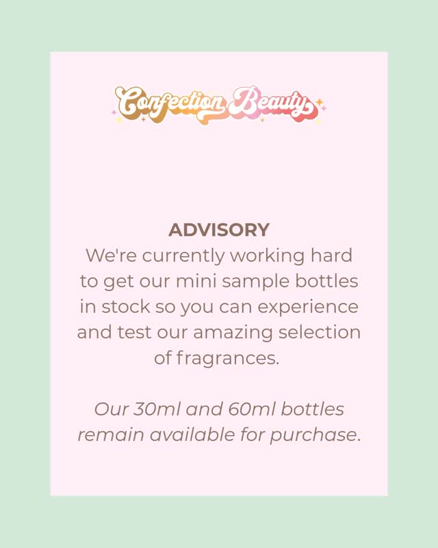 🌟 Exciting News! 🌟 We’re currently working hard to get our mini sample bottles in stock so you can experience and test our amazing selection of fragrances.
In the meantime, our 30ml and 60ml bottles remain available for purchase. Use code: WOMEN15 to save 15% off your purchase.✨💫
#ConfectionBeauty #Gourmand #Perfume #Beauty