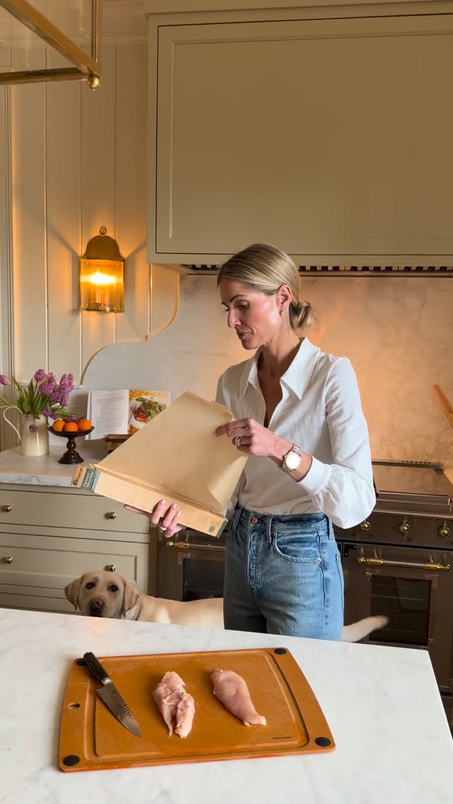 after a busy weekend of sports I'm back in the kitchen doing what I love. first up, our families favorite - @inagarten Parmesan chicken 👌 so good, no notes.
Parmesan Chicken
Ingredients:
6 boneless, skinless chicken breasts
1 c flour
1tsp salt
1/2tsp pepper
2 eggs
1 1/4c bread crumbs
1/2 grated parmesan cheese
Unsalted butter
Quality olive oil
Salad greens (I used arugula)
Lemon vinaigrette or dressing of choice
Directions:
-pound chicken until 1/4inch thick, using a meat mallet or rolling pin
-using 3 plates combine flour, salt and pepper on one plate, beat the eggs on the second plate, and on the third plate combine the bread crumbs and grated parmesan cheese
-coat chicken on both sides with flour mixture, then dip both sides into the eggs, and follow it up with the bread crumbs, pressing lightly.
-heat 1tbsp of butter and 1 tbsp of olive oil in a sauce pan. Cook chicken on medium-low heat for 2 to 3 minutes on each side or until cooked through. Add more butter and oil and cook remaining chicken breasts (you will need to cook in batches).
-toss salad with dressing and serve over hot chicken. Add extra grate parmesan on top. Enjoy!